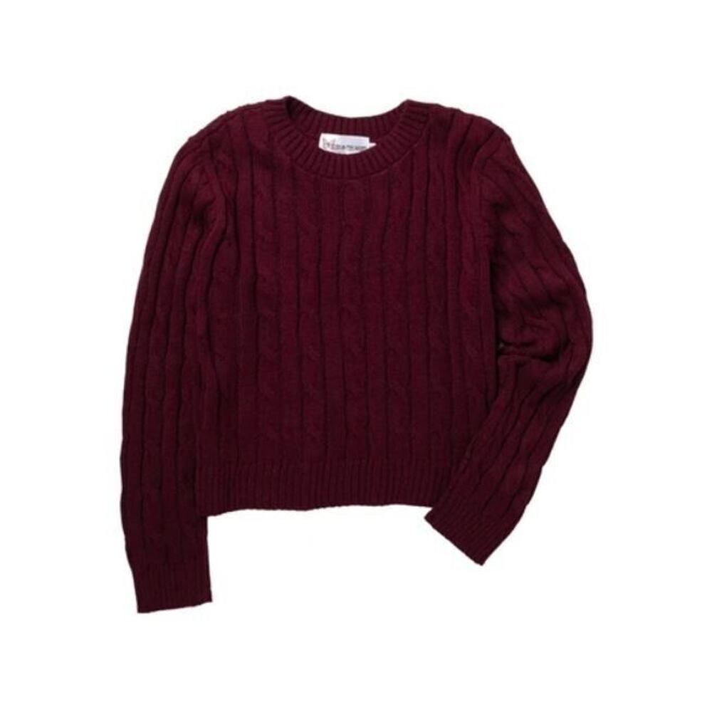 Cotton Emporium Girls Crewneck Cable Knit Pullover Sweater in Burgundy XL $34